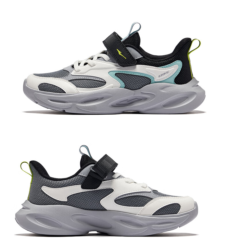 ERKE Children's Casual Shoes for Boys And Girls, Big Kids Leather Upper Mesh Running Shoes, Micro-Crystal White/misty Gray, Size 40 7