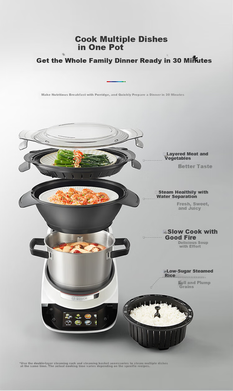 BOSCH [European Import] Cookit Intelligent Inspiration Pot AI Recipe Fully Automatic Cooking Machine Robot Multifunctional 30-In Chef Machine Electric Cooking Pot MCC9555CWC 6