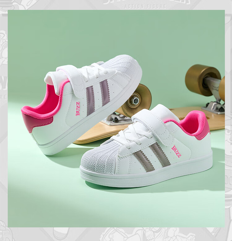 Disney Kids Spring and Autumn Versatile Shell Toe White Sneakers for Older Children Breathable Durable Outdoor Sports Shoes White Red Size 30 3