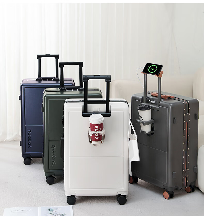Reebok Aluminum Frame PC Luggage Suitcase, Multi-Functional Carry-On Travel Case, Password Lock Suitcase, English Gray-Brown, 20 Inches 4