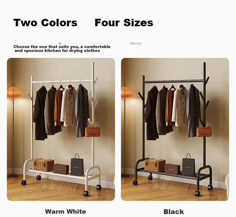 Shanshanmuyi Floor-Standing Coat Rack, Bedroom Clothes Hanger, Movable Drying Rack, Balcony Clothes Drying Rack, Storage Shelf 10