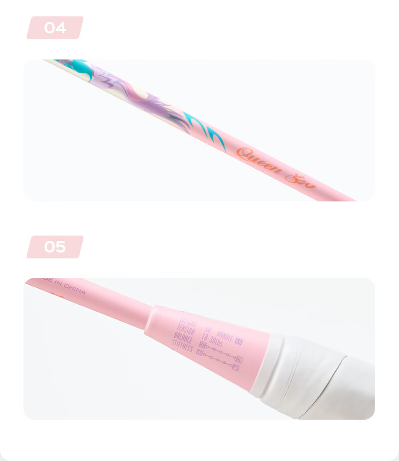 Chuanqi Badminton Racket, Full Carbon Ultra-Light 5U High-Power Offensive Single Racket Queen500 White Cherry Blossom Pink String, Pre-Strung 19