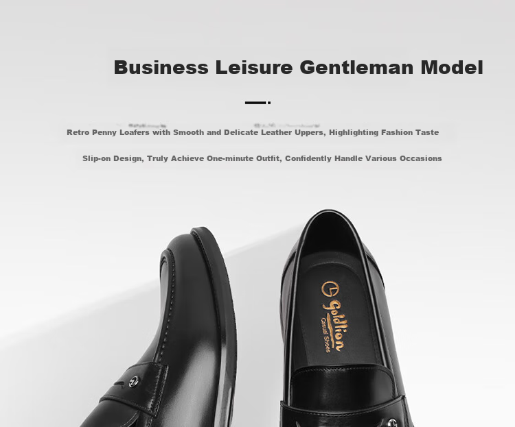 Goldlion Men's Loafers Leather Shoes Fashionable Comfortable Slip-On Business Casual Shoes G582310013AAA - Black 2