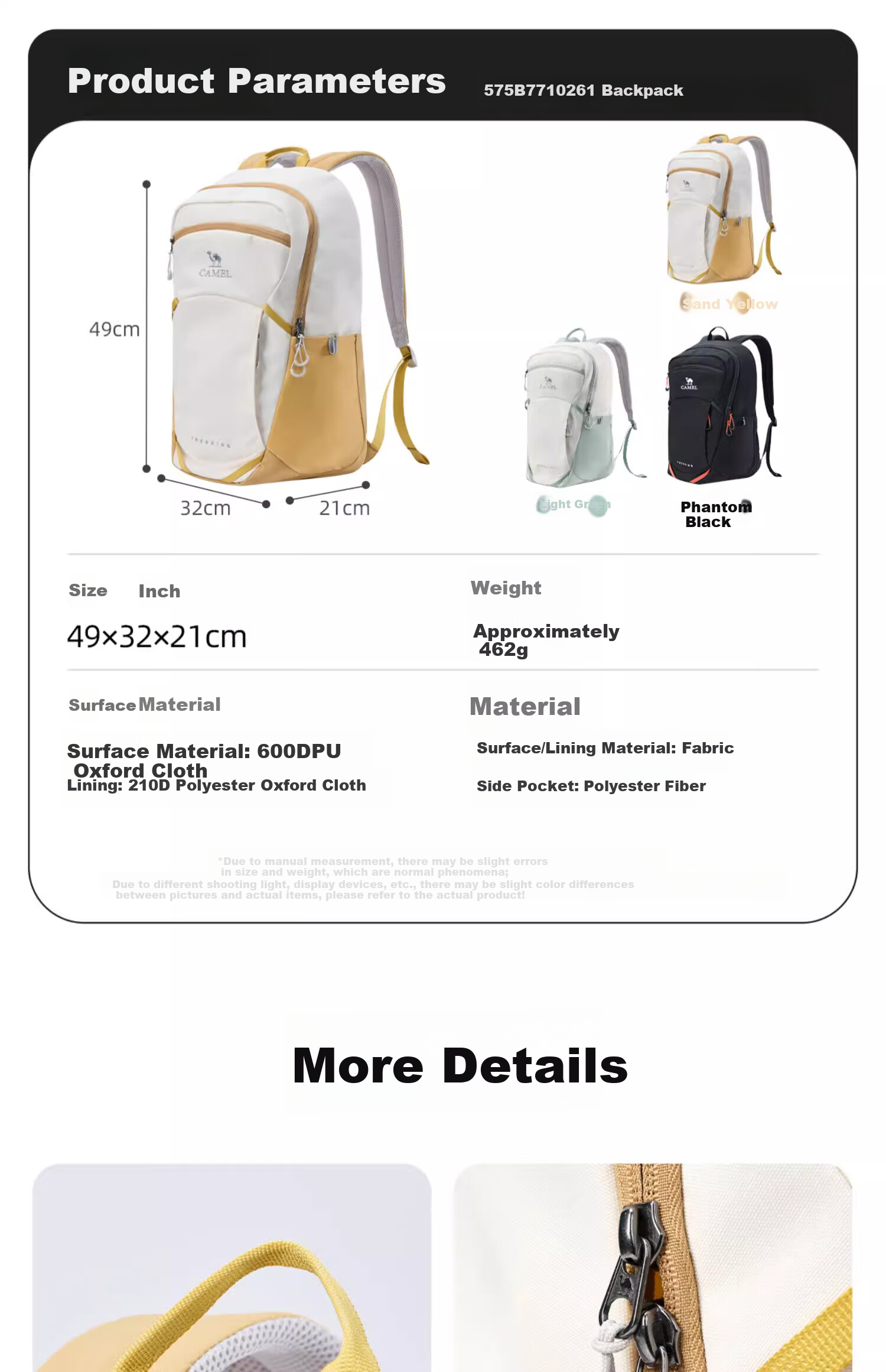 CAMEL Travel Leisure Backpack, Lightweight Women's Travel Backpack, Large Capacity Laptop Bag, Outdoor Hiking Pack 1026 15