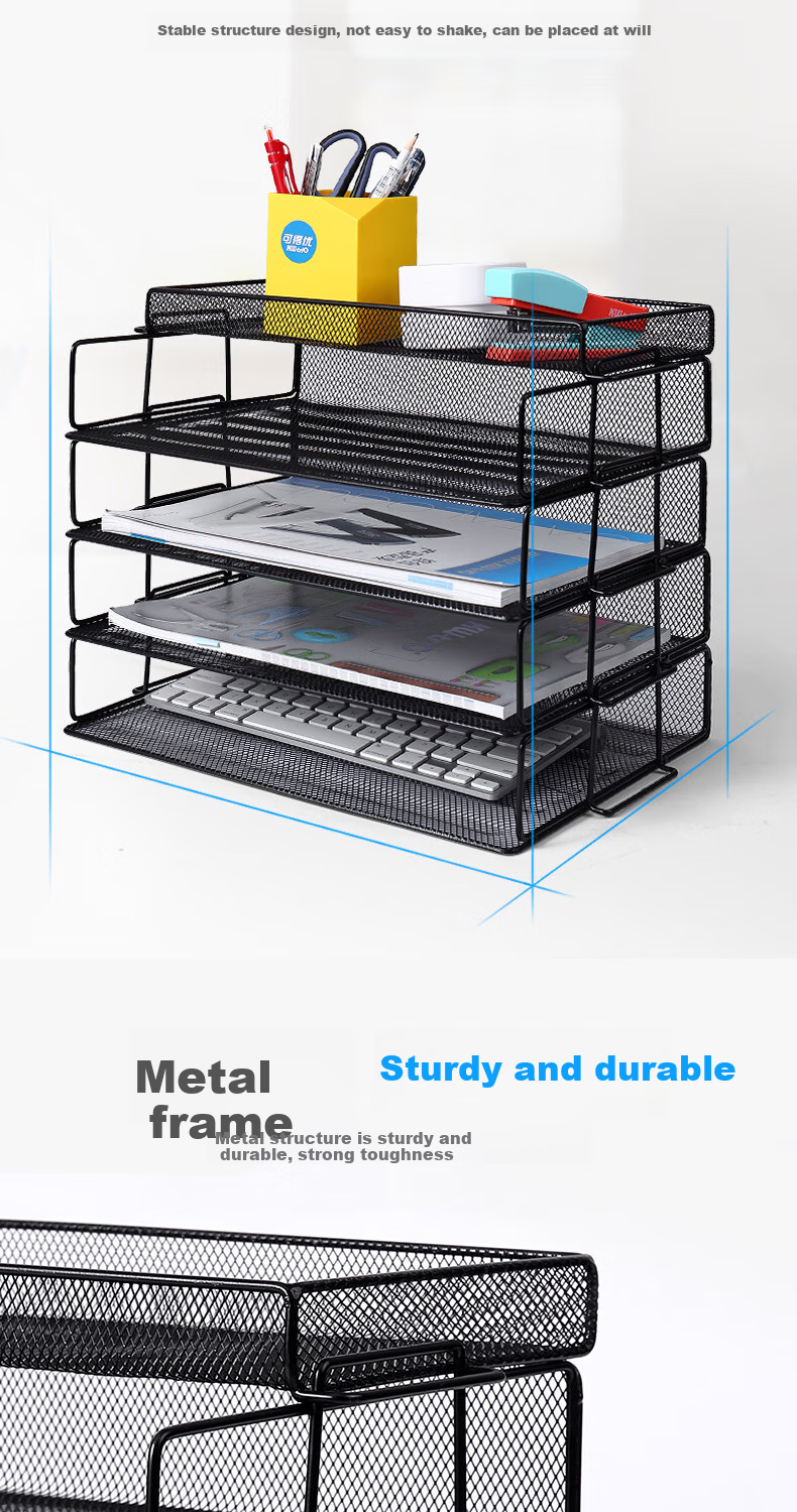 KW-Trio Desktop Metal Mesh File Organizer, Horizontal Stackable 4-Tier File Holder, Document Tray, File Rack, File Basket, File Box 7