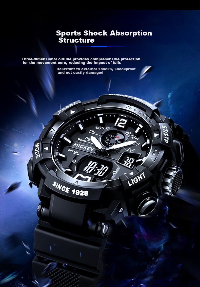 Disney Watch for Men, Students, Trendy Sports, Waterproof, Teenagers, Middle And High School Students, Multifunctional Dual Display Digital Watch, Cool Black And Purple 9
