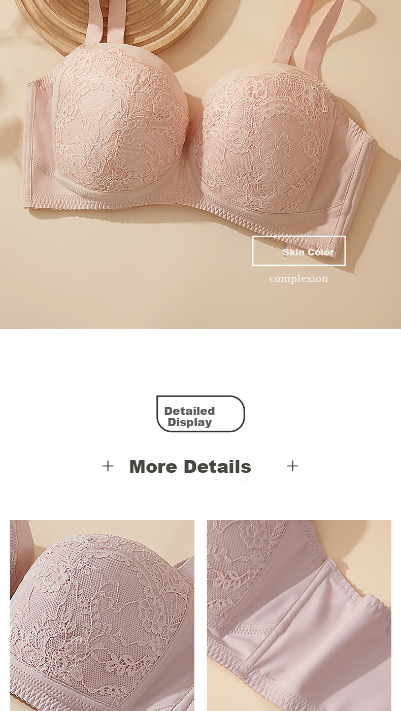 GUJIN Women's Wireless Bra, Minimizing for Large Breasts, Side Support And Gathering, Cotton Fabric, Skin-Friendly, Breathable, Sexy Lace Brassiere 7