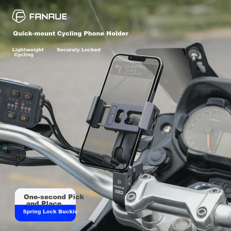 FANAUE FANAUE Metal Motorcycle Phone Holder, Electric Bike Bicycle Riding Navigation Quick-Release Shockproof Bracket CPC-06T6F