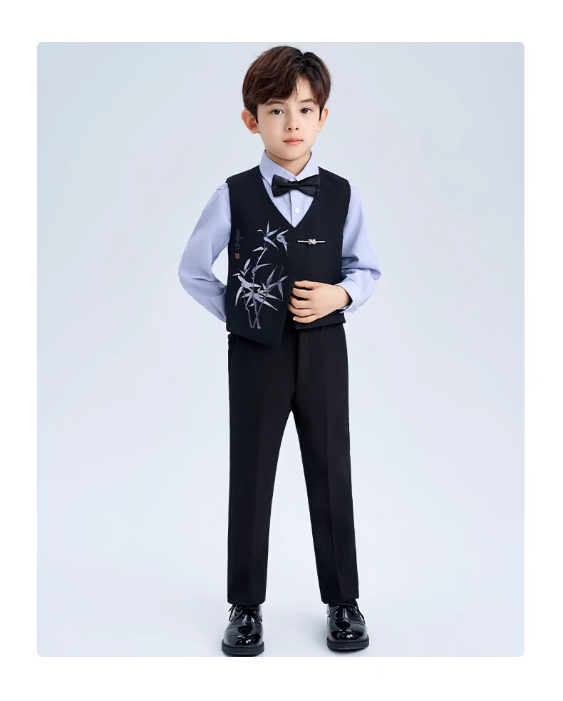 Romon Kids Suit Set Boys Formal New Chinese Style Host Performance Black 170 10