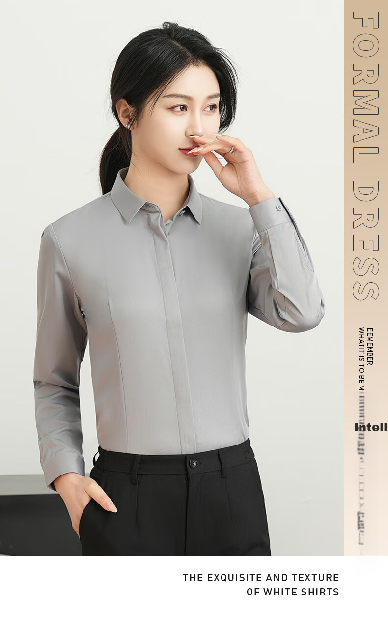 ROMON Long-Sleeve Shirt for Women, Business Casual Professional Formal Wear, Slim-Fit Slimming Work Uniform, Commuter White Blouse Women's Top 1