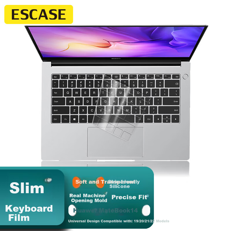 ESCASE Huawei MateBook 14 Keyboard Cover for 2019/2020/2021/2022 Laptop, Functional Key Silicone Cover, Quick Access Keys, Translucent Protective Film, Waterproof And Dustproof