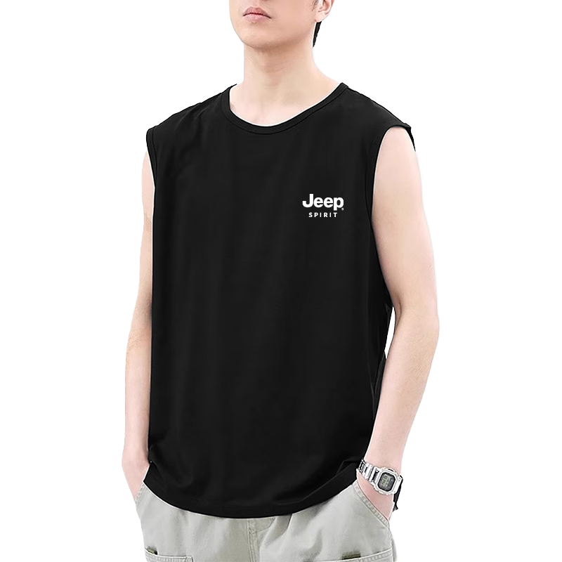JEEP SPIRIT Men's Summer Casual Ice Silk Breathable Cooling Sleeveless Vest Black M