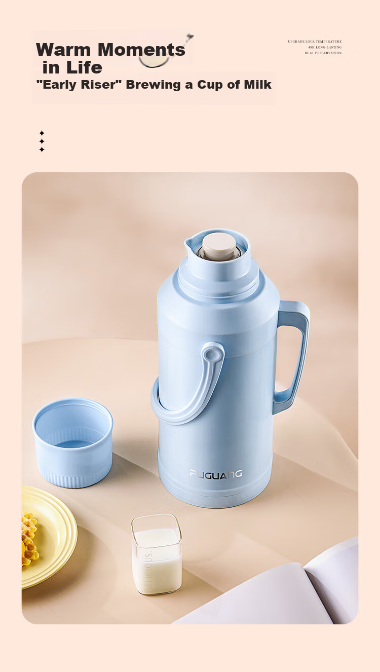 FGA Fuguang Insulated Bottle with Glass Inner Liner, Large Capacity Hot Water Thermos for Home, Dormitory, Office, Tea Bottle, 2L 9