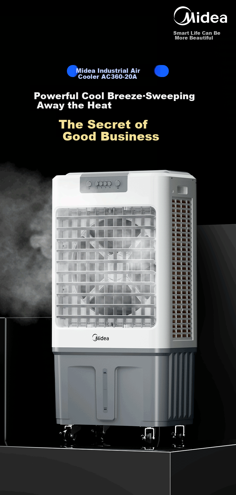 Midea Air Cooler, Industrial Cooling Fan, Powerful Cooling Water-Cooled Air Conditioner with Ice Pack, Commercial Cooling Machine for Large Areas, AC320-23A 3
