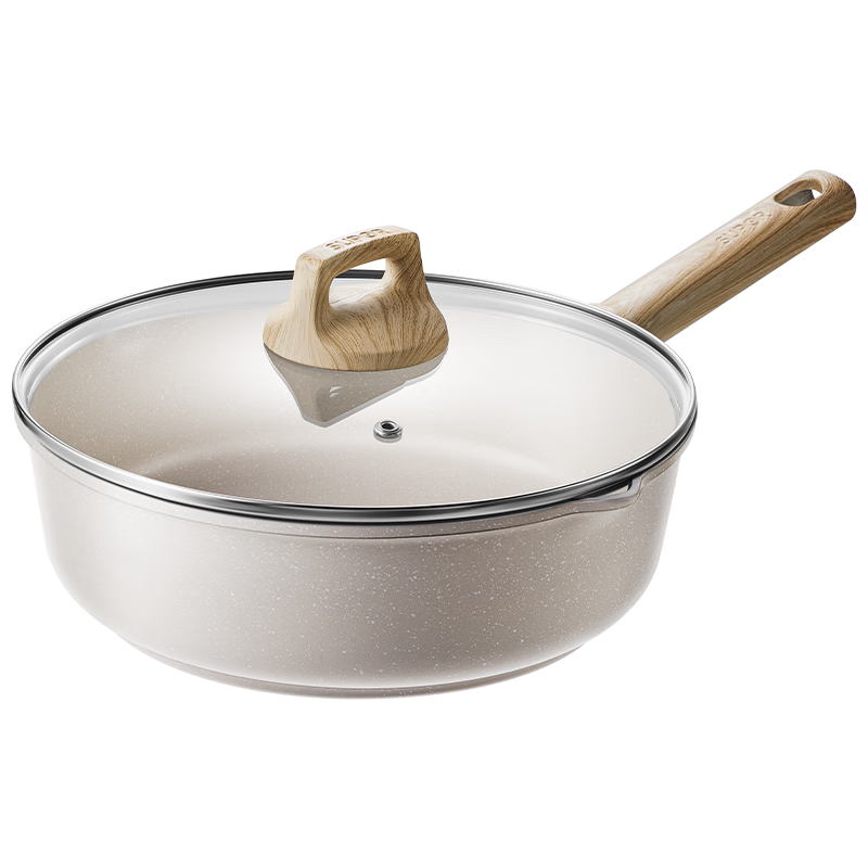 SUPOR Flat Bottom Pan, Star Stone Light Cast Oil-Collecting Deep Frying Pan, Non-Stick Frying Pan, 26cm, Compatible with Induction And Gas Stoves, EJ26LBP02