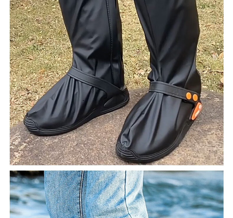 Ansairui Outdoor Camping Rain Boots, Tall Thickened Wear-Resistant Cycling Waterproof Boot Covers, Black, L, 3G00668 2