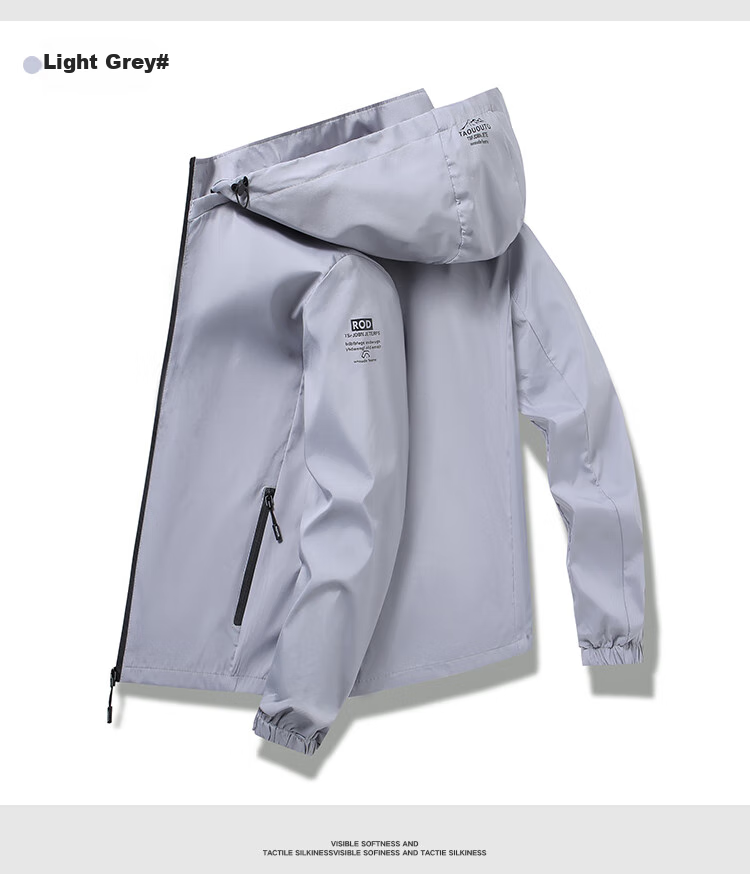 VANCAMEL Men's Jacket, Spring And Autumn Hooded Coat, Casual Men's Youth Outerwear, Trendy Versatile Menswear, Light Gray, 2XL 7