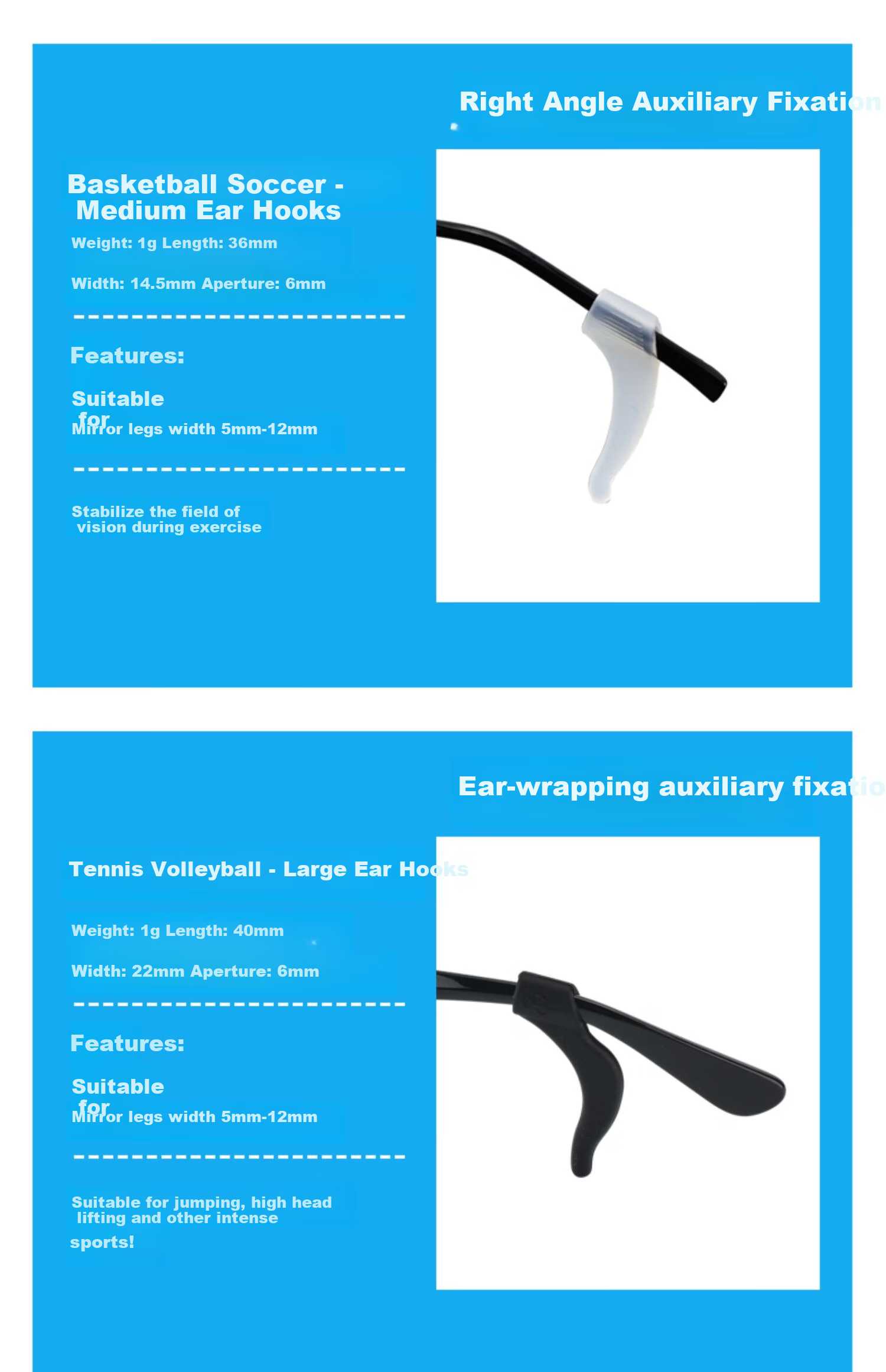 Ouna Glasses Anti-Slip Retainer, Sports Anti-Slip Ear Hooks for Temple Arms, Black Medium Size Ear Hooks, 8 Pairs 7
