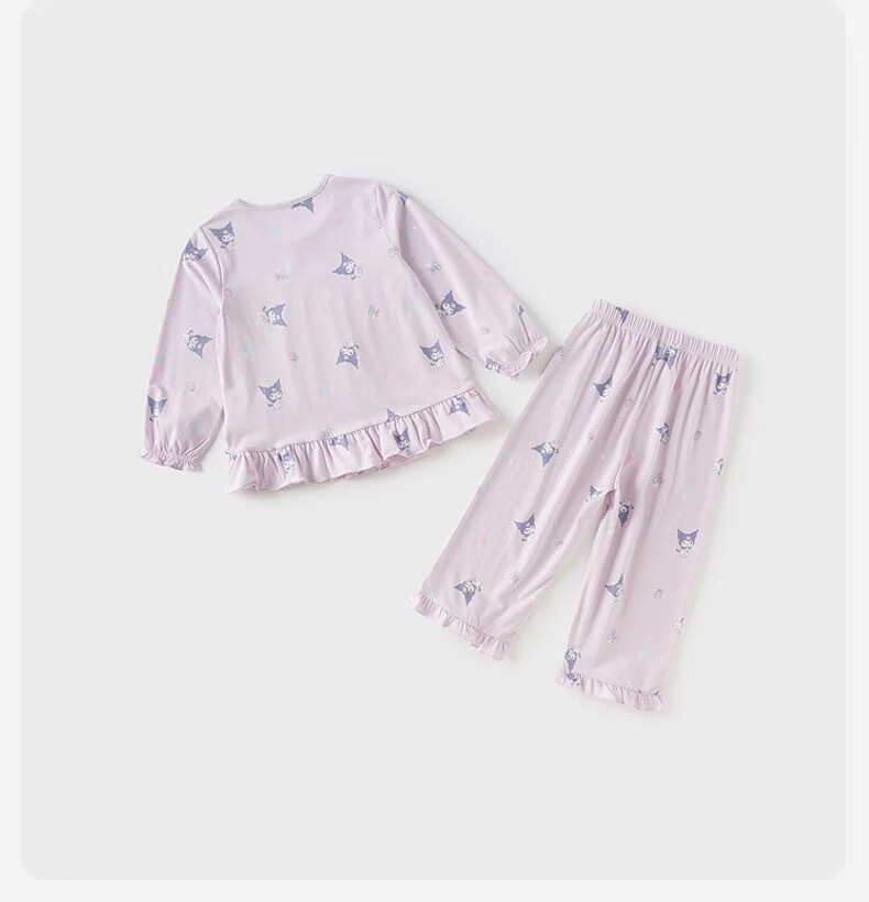 DAVE & BELLA Kuromi Collaboration Girls' Home Wear Set, Big Kids Antibacterial Pajamas, Children's Underwear Two-Piece Set 8