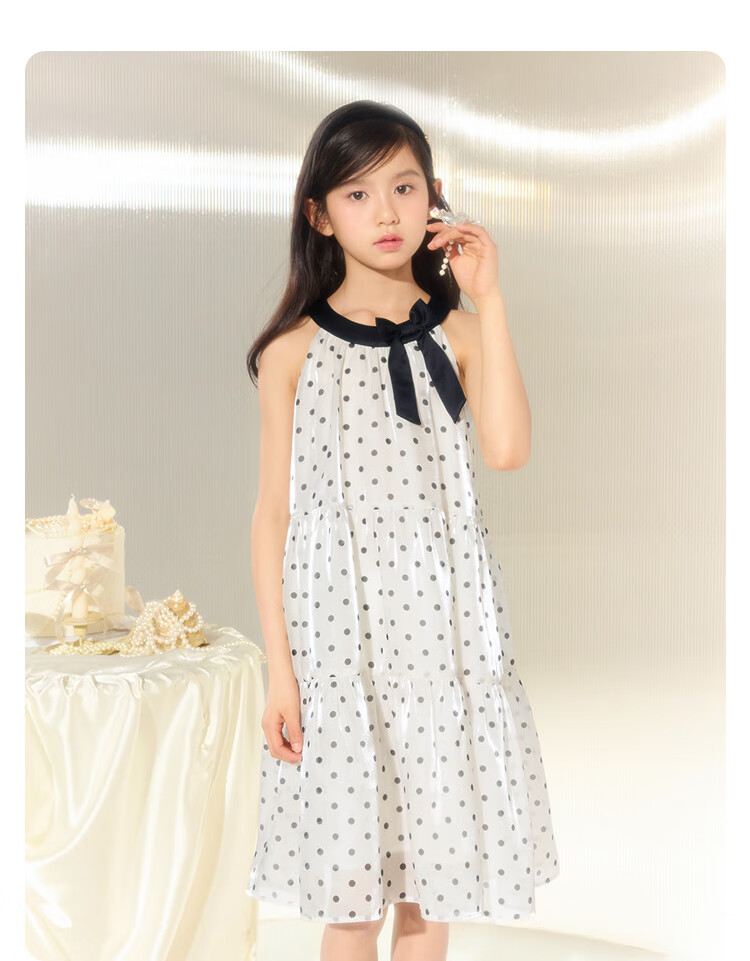 BALABALA Girls' Dress, Children's One-Piece Dress, 2025 Summer Style, for Young And Middle-Aged Children, Plaid Sleeveless Princess Dress, 208225111016 17