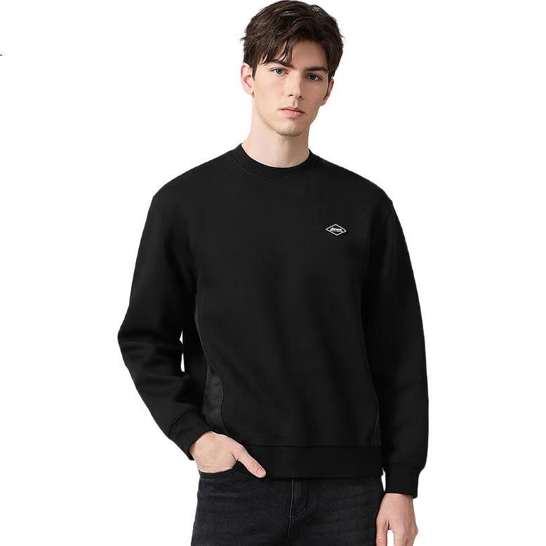 DANCING WOLVES [Shubianmian] Autumn And Winter Fashion Simple Design Round Neck Men's Sweatshirt, 001 Black, Size 175