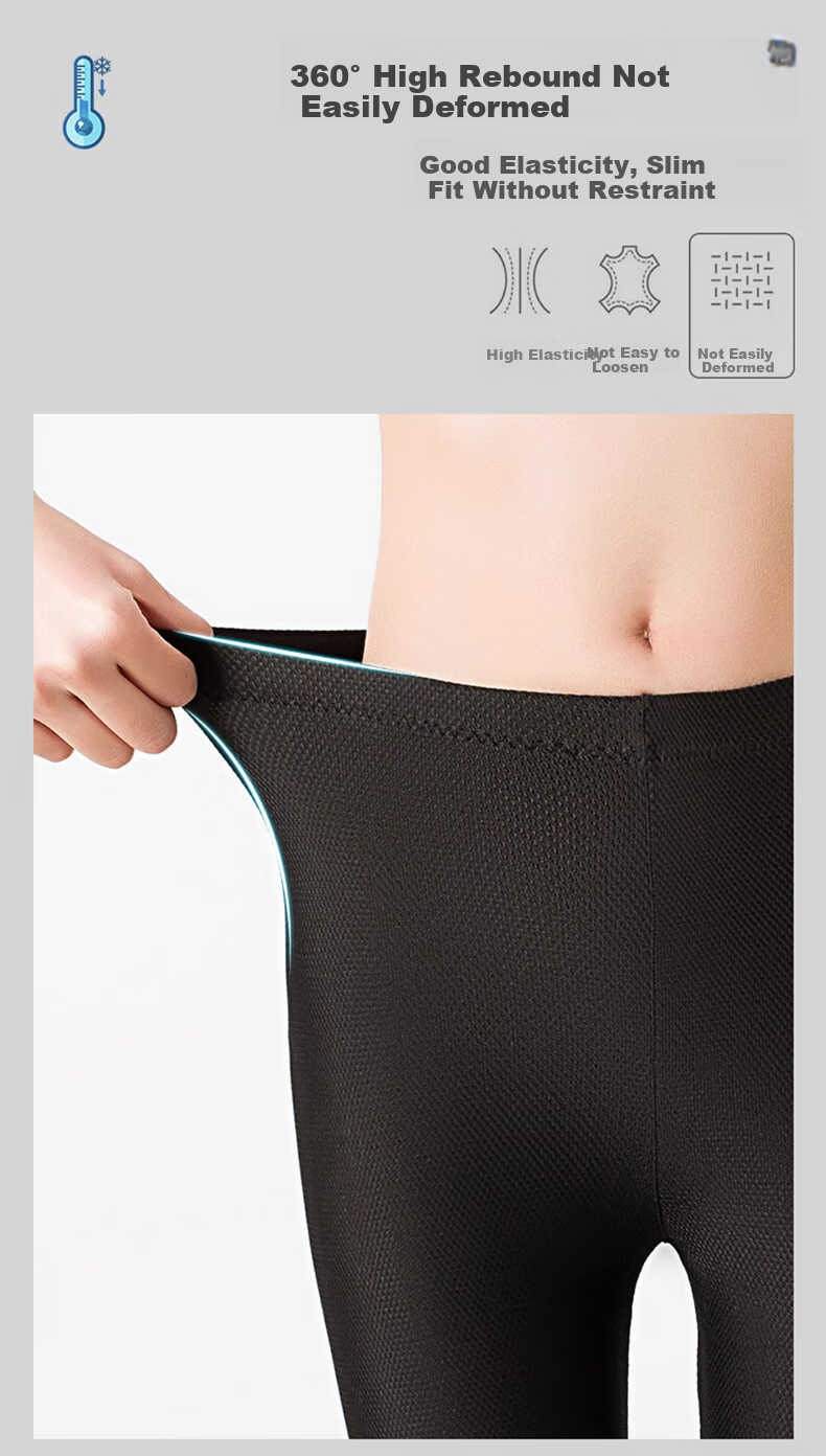 LangSha Ice Silk Leggings for Women, Summer Thin Style, Elastic High-Waisted Slim-Fit Tights, Black Nine-Point Pants 6