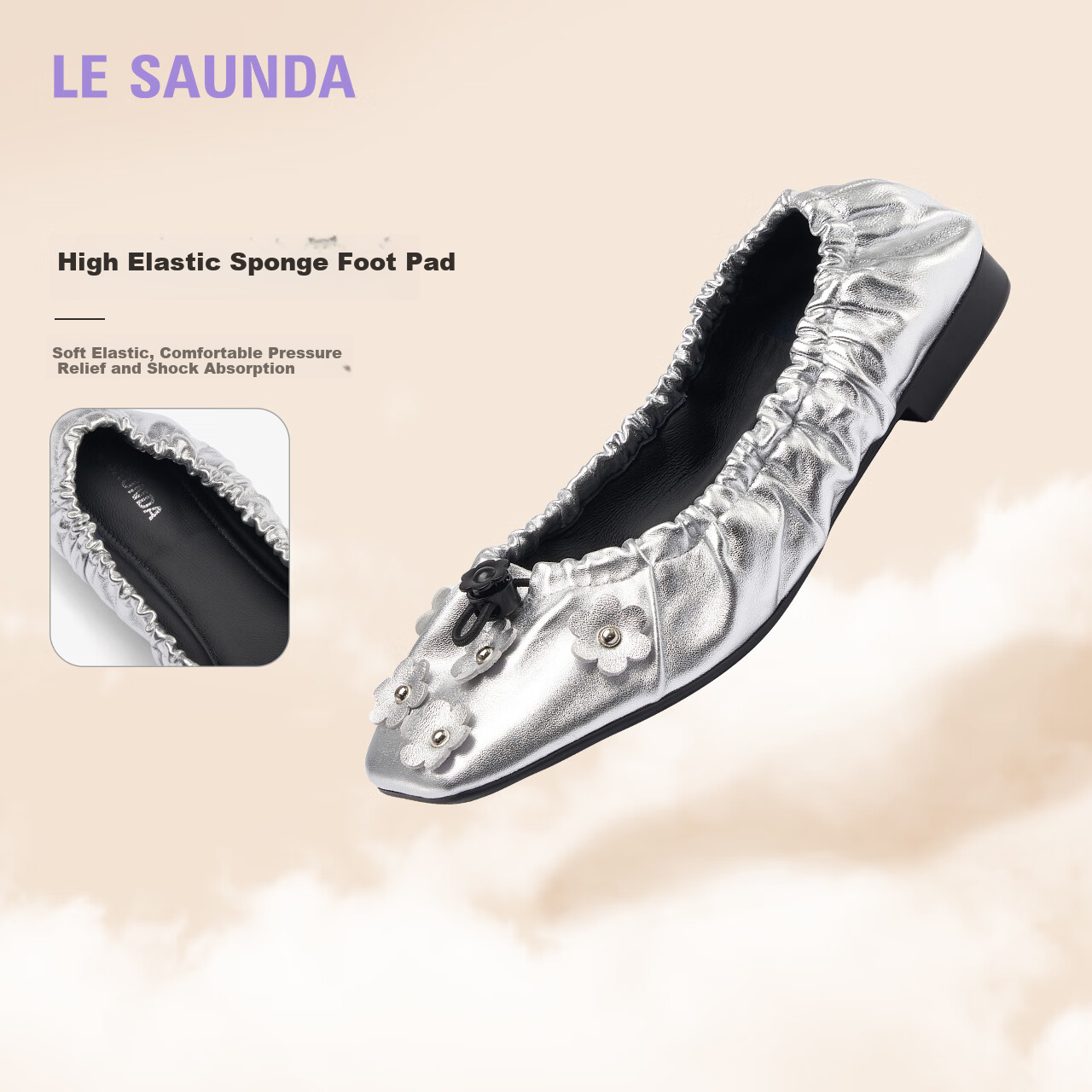 Le Saunda Fashion Lightweight Comfortable Patent Leather Flats Women's Shoes 15901, Tech Silver SVK, Size 35