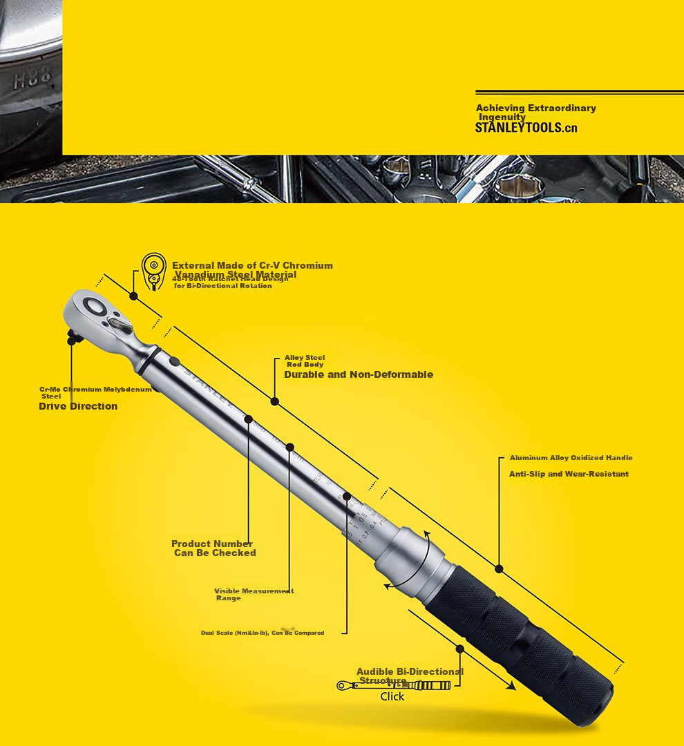 STANLEY 1/4" Series Double Scale Torque Wrench, 5-25Nm, STMT73587-1 1