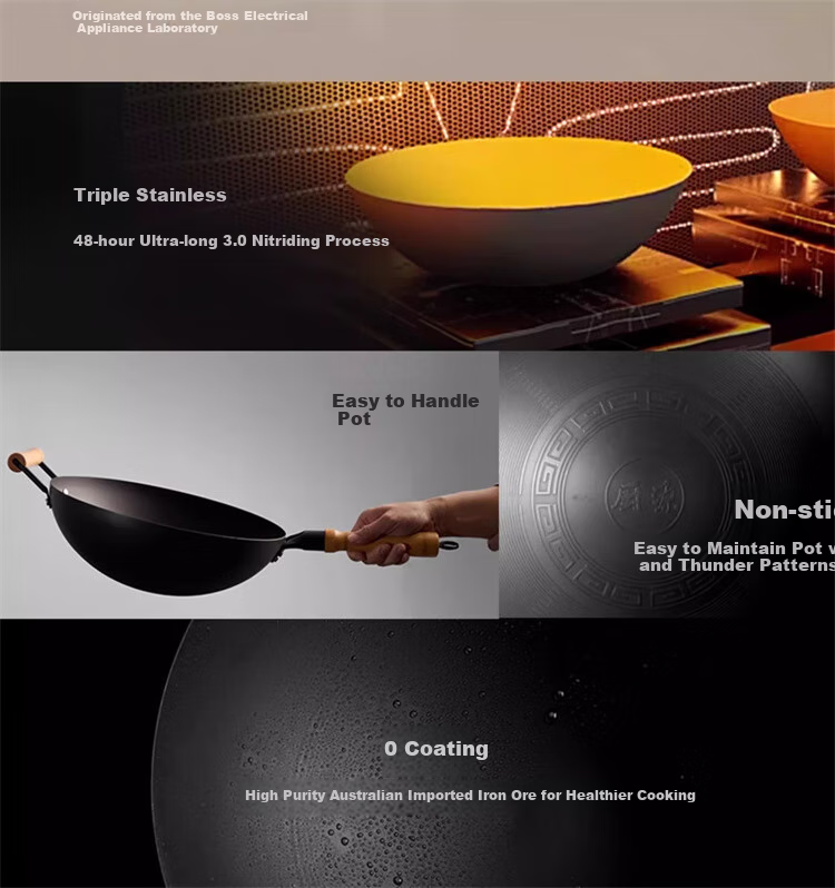 Robam Cast Iron Non-Stick Wok, Round Bottom Ultra-Light Pan for Stir-Frying | No Seasoning Required PCJ-BS2C 5