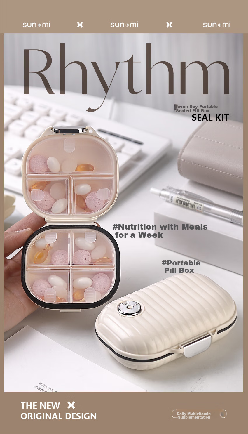 Daisy Leaf Portable Pill Organizer Box, Weekly Seven-Day Pill Reminder Dispenser for Elderly Medicatio 1