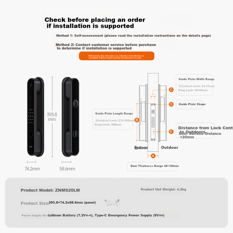 Aqara Smart Door Lock D100 Fully Automatic Sliding Fingerprint Lock, Integrated with Mijia APP/iOS HomeKit, Carbon Black