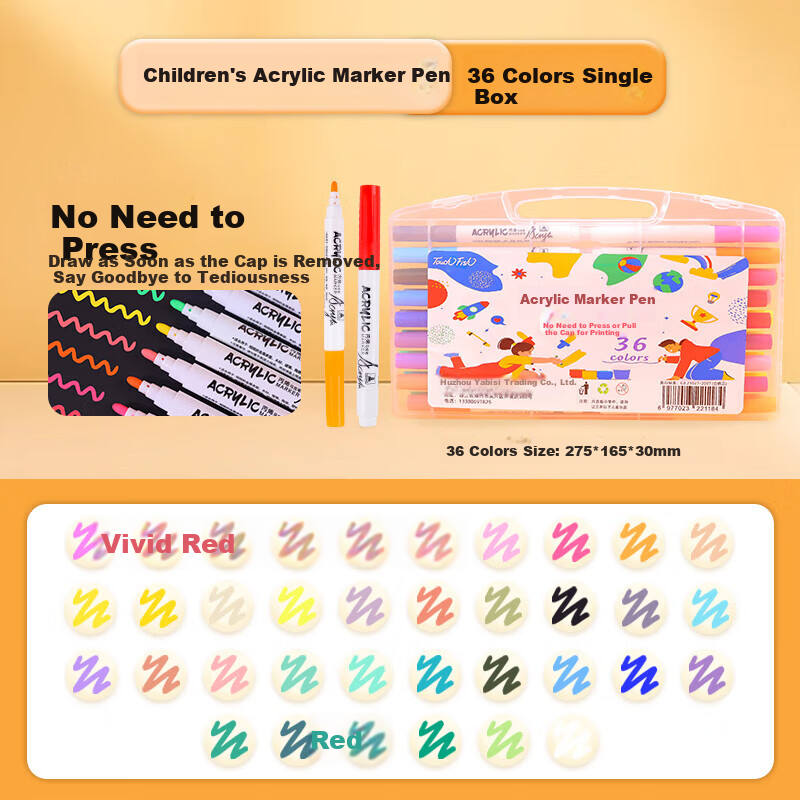 BOJIAO Acrylic Marker Set, Waterproof Quick-Drying Large Capacity DIY Graffiti Pens, Drawing Colored Pencils, Fluorescent Markers, Student Children's Day Gift, 36 Colors Watercolor Pens