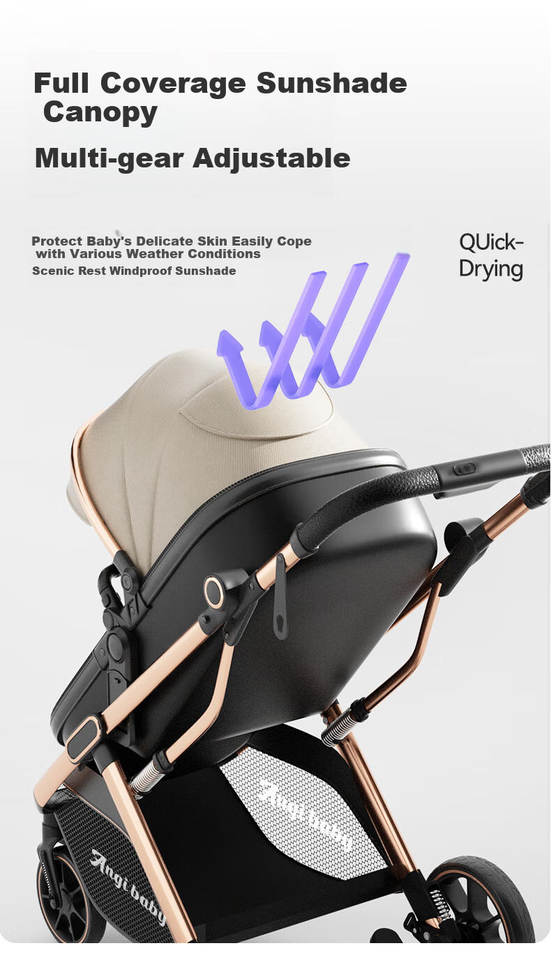 ANGI BABY Stroller: Reclining And Sitting Positions, Lightweight Foldable, High Landscape View, Reversible, Shock-Absorbing, 3C Certified, Suitable for Newborns 15