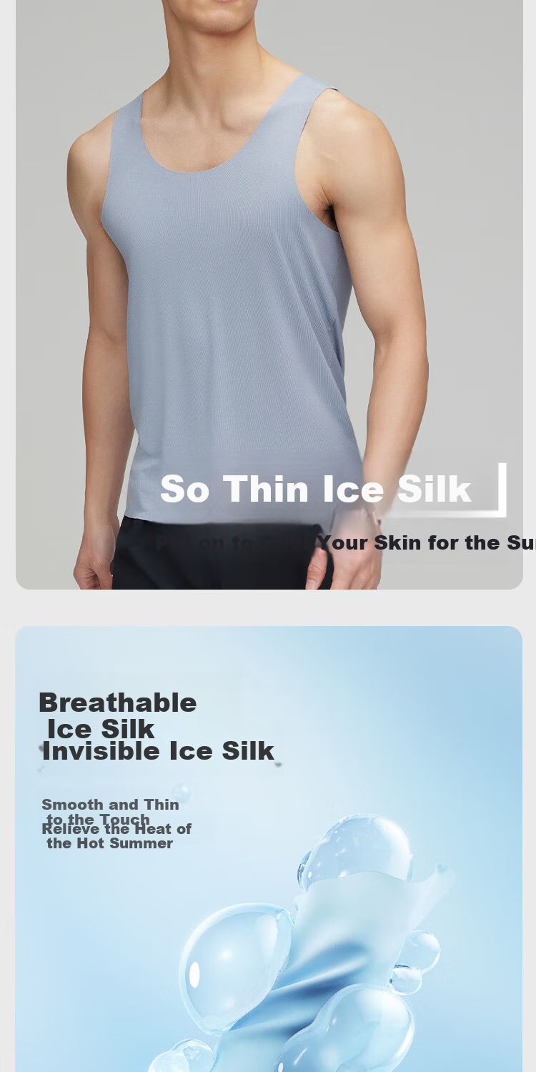 HLA [Randy Heart] Men's Sleeveless Vest, Ice Silk Seamless Antibacterial Cool-Feeling Basic Undershirt, Thin Tank Top, 2 Pieces 1