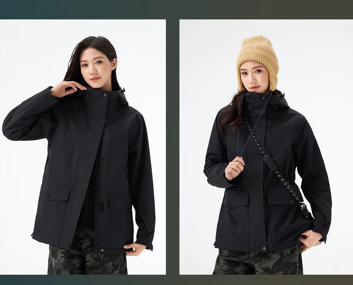 CAMEL Women's 3-in-1 Softshell Jacket 2025 Autumn Winter Slim Fit Water-Repellent Windbreaker B303 L 28