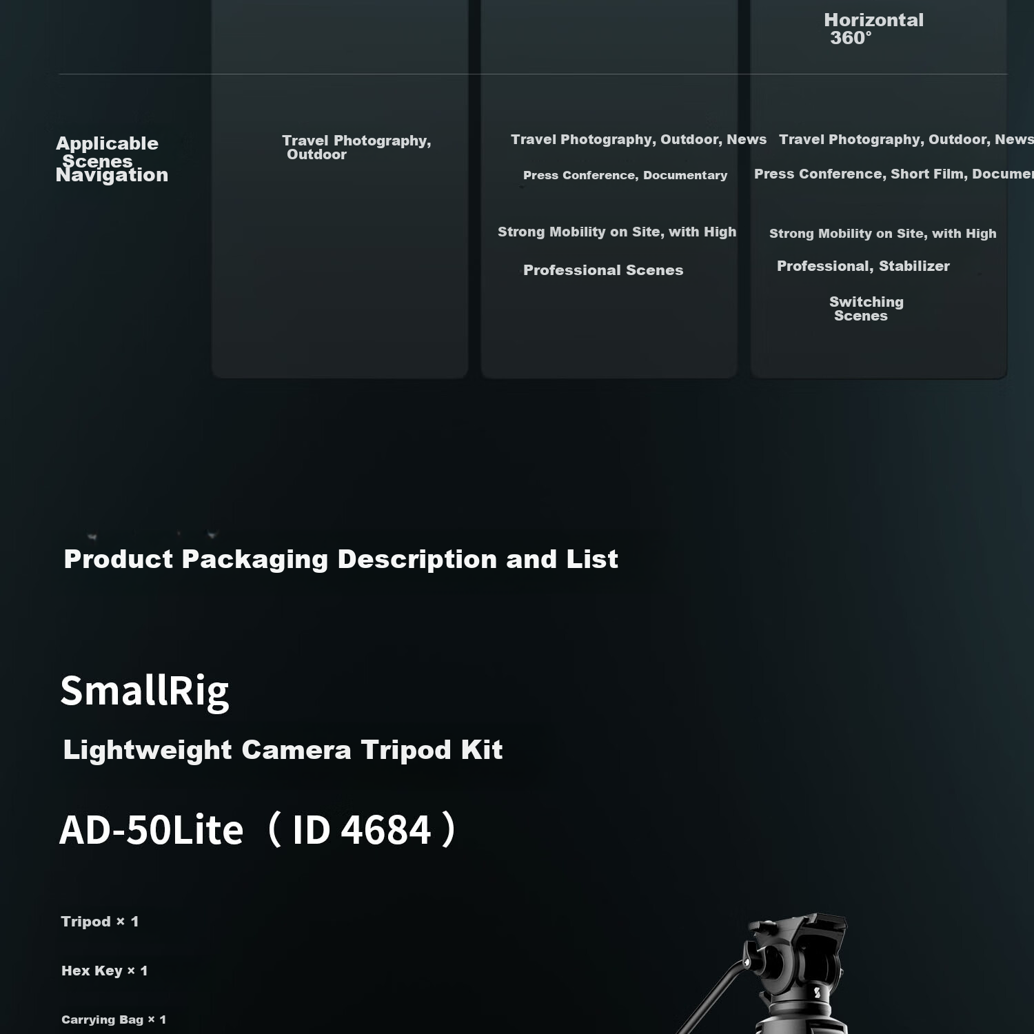 SmallRig 4420 AD-50 Carbon Fiber Tripod, Professional Lightweight Camera Birdie Stand, Hydraulic Damping Ball Head Support, Arm, Portable Photography Live Streaming Aluminum Alloy Tripod 16