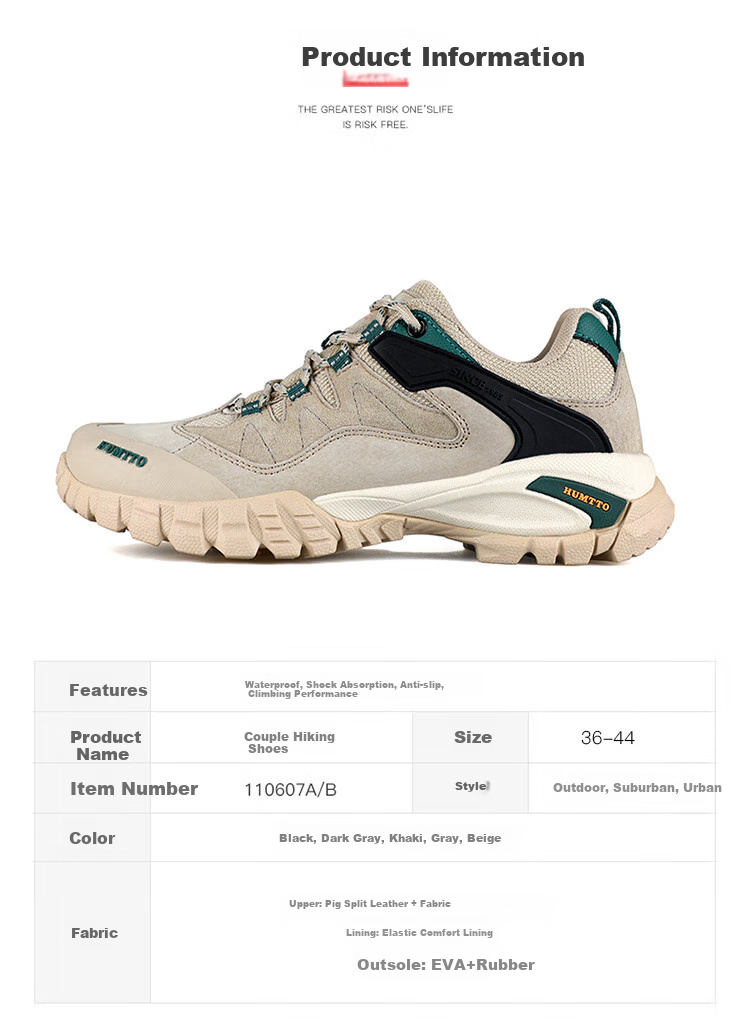 HUMTTO Low-Top Hiking Shoes for Men And Women, Non-Slip Shock-Absorbing Outdoor Mountaineering Shoes, Lightweight Outdoor Casual Shoes, Women's Beige, Size 38 5