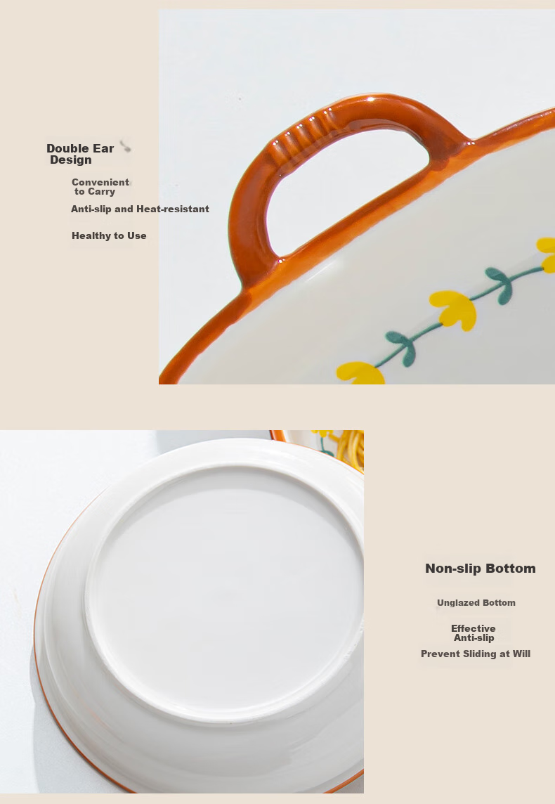 CERAMICS Underglaze Ceramic Bowl And Plate Dinnerware Set, Simple Home Dining Set with Rice Bowls, Plates, Chopsticks And Complete Tableware Set, Mountain Chrysanthemum Pattern, 8 Pieces 12