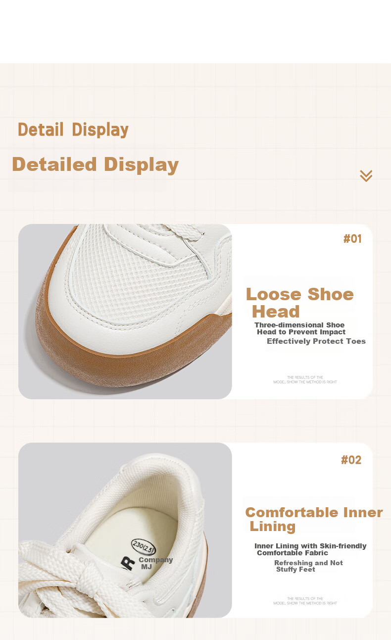 Huili Official Women's Sneakers, Women's Skateboard Shoes, Summer 2026 Sports Casual White Shoes for Women, Dexun Shoes for Women, Beige, Size 36 5