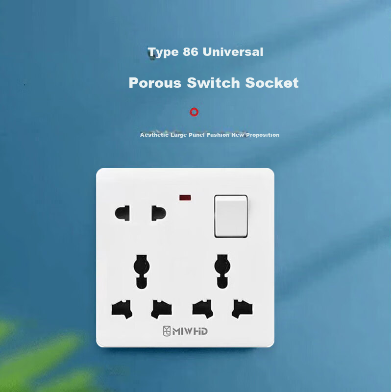 MIWHD Single Switch with Eight Holes And Light, Wall Panel Switch Socket, 86 Type, 10A-16A White Concealed Switch, MLGD-34/1 16 220 2 16