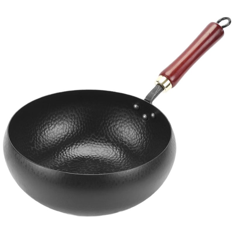Jincun, Zhangqiu Large Belly Iron Wok, Non-Coated Frying Pan for Home Cooking, Flat Bottom Stew Pot, Pure Iron, Preheated, 26cm