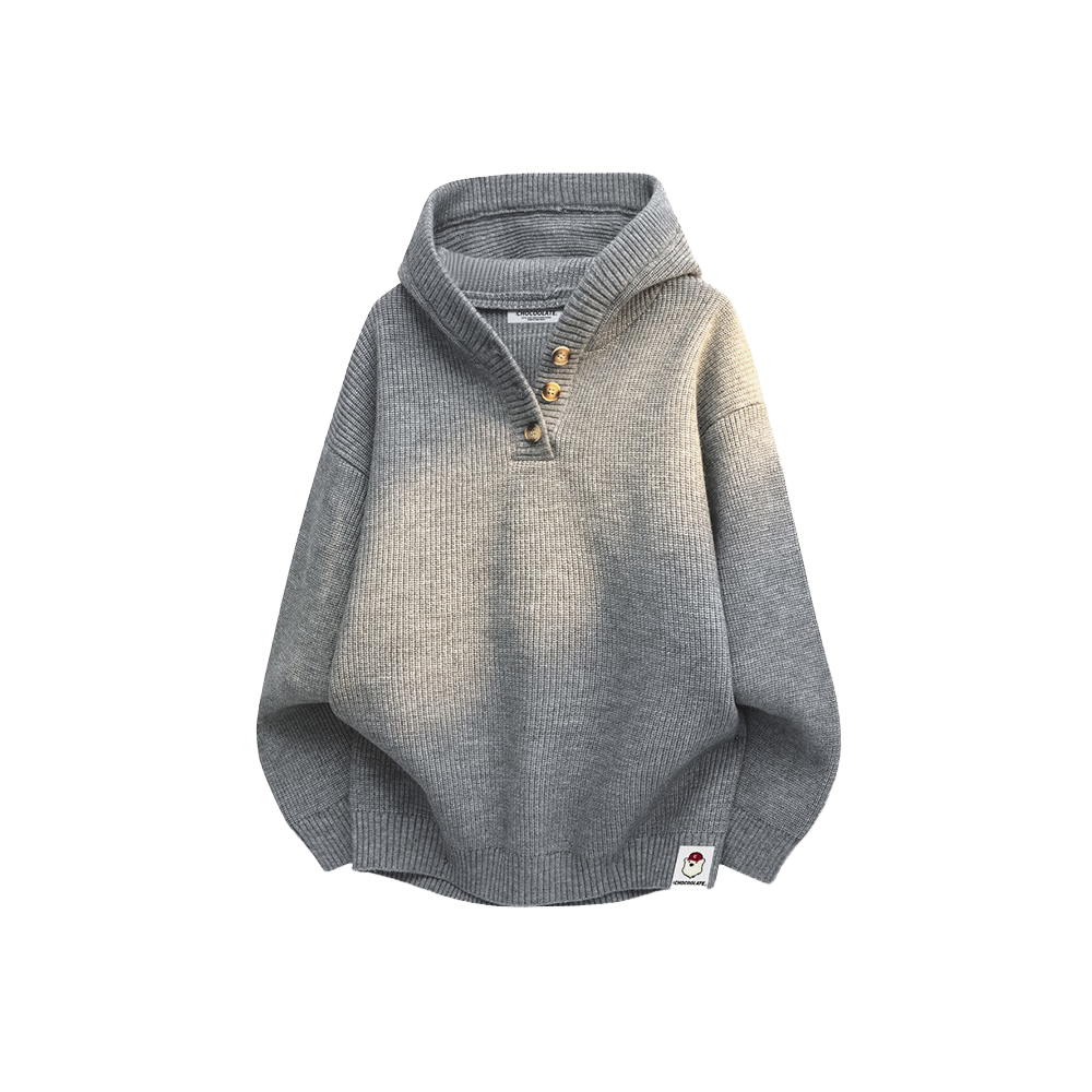 :CHOCOOLATE IT American Style Hooded Sweater Men Spring Autumn New Loose Trendy Warm Knitted Jacket Fine Spun Gray XL