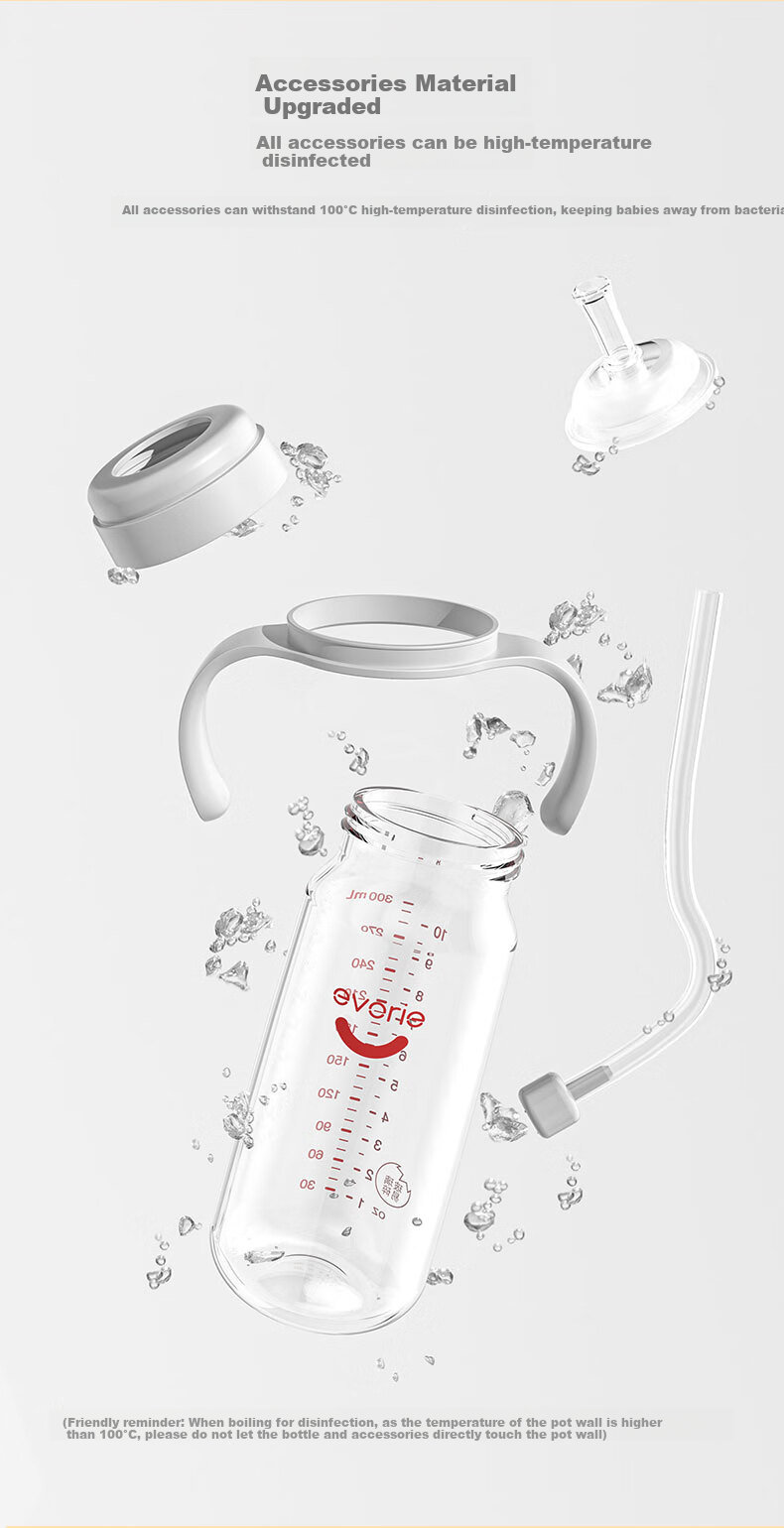 Evorie Glass Baby Bottle, Wide Neck Bottle, Infant Bottle 160ml (0-3 Months+) 6