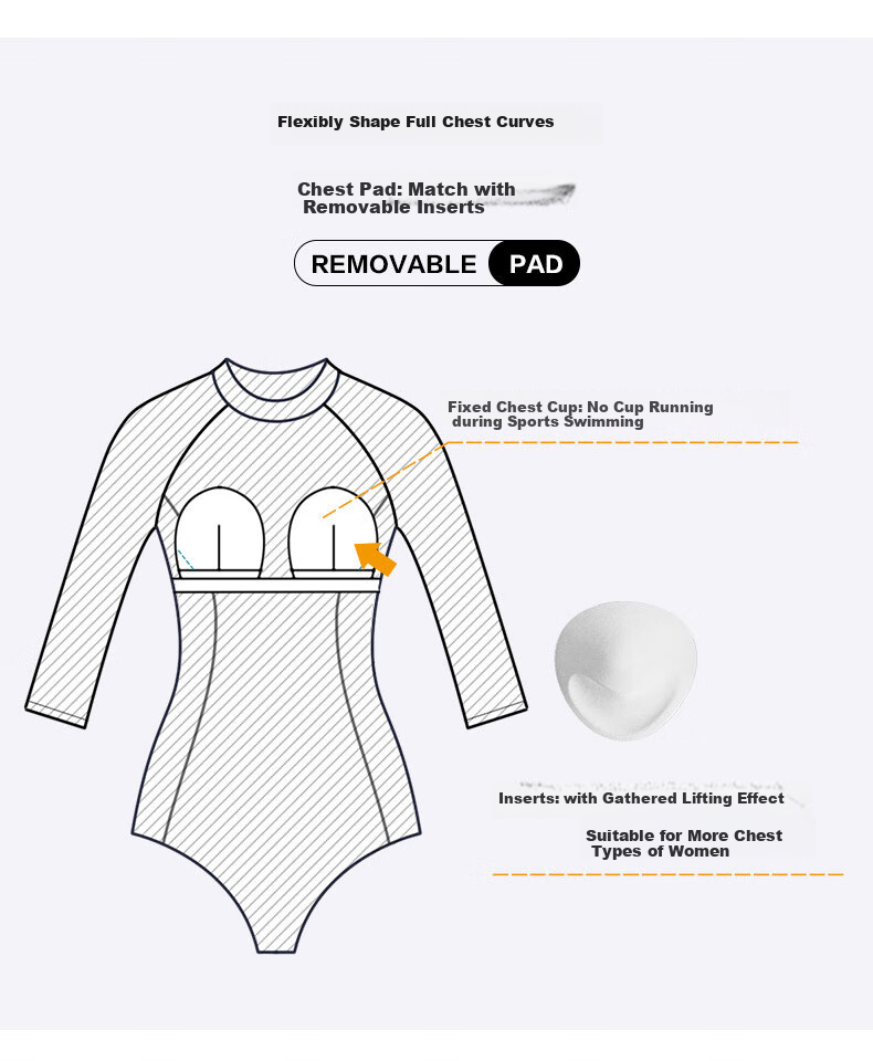 BALNEAIRE Fashion Series One-Piece Swimsuit for Women, Stylish Slimming Long Sleeve Sun Protection Beach Hot Spring Swimwear 61502 M 10