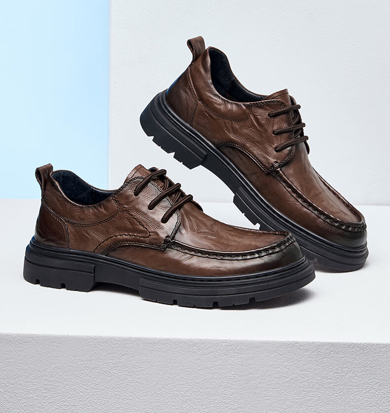 CAMEL Comfortable Commute Soft-Soled Textured Cowhide Classic Men's Business Casual Leather Shoes G15A155051 Brown 40 5