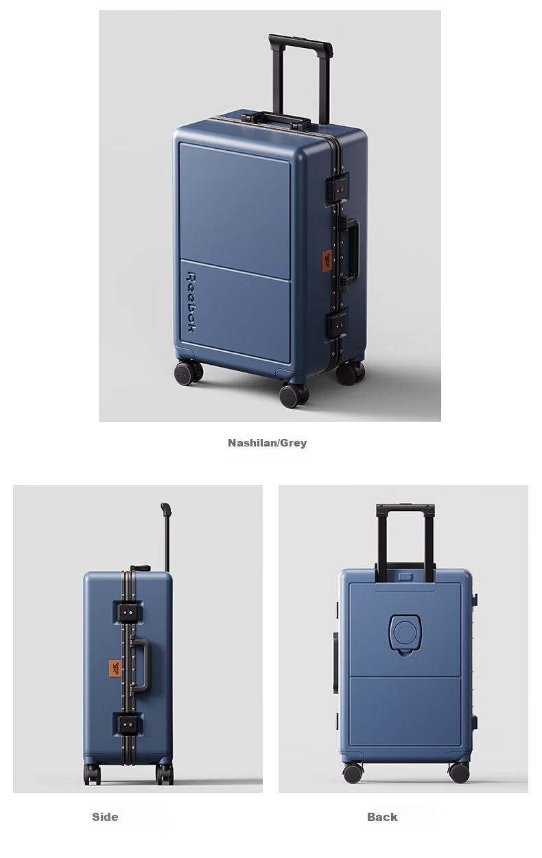 Reebok Aluminum Frame PC Luggage Suitcase, Multi-Functional Carry-On Travel Case, Password Lock Suitcase, English Gray-Brown, 20 Inches 12