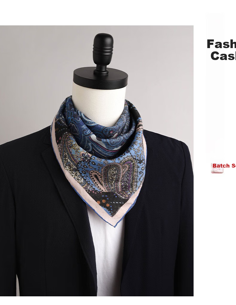 Hangsifu Hangzhou Silk Mulberry Silk Scarf, Men's Square Scarf, Neck Wrap, Birthday Gift for Dad Or Husband, Light Blue 16