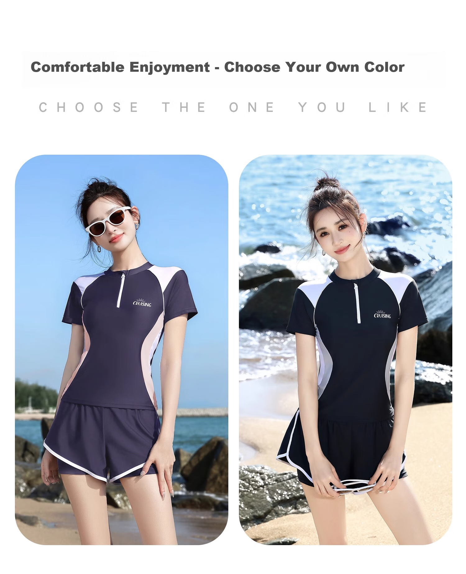F.DYRAA Conservative Two-Piece Swimsuit for Women, Slimming Swimwear, Professional Pool And Hot Spring Swimwear Set, Four Pieces, 15042 Gray-Purple, 2XL 8