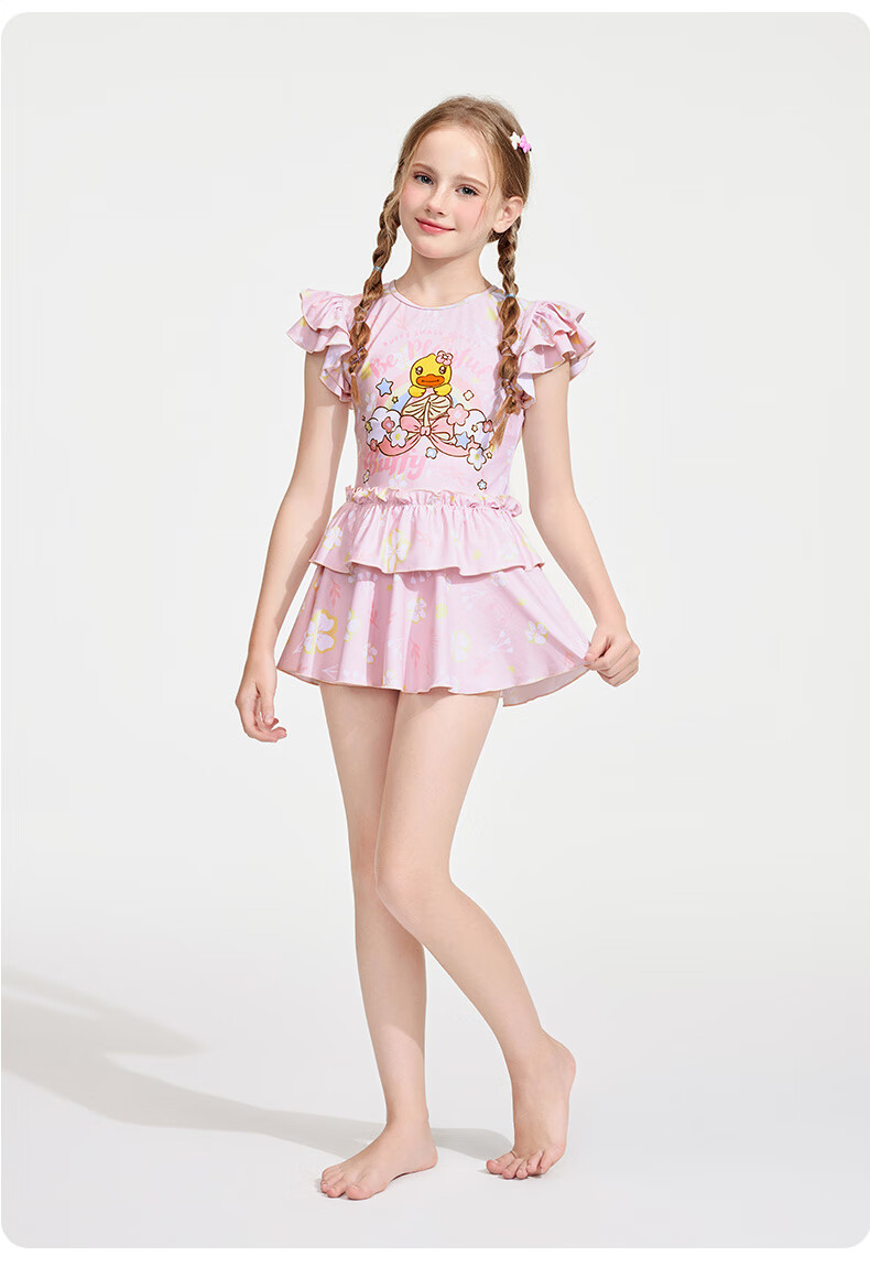 B.Duck Children's Swimsuit for Girls, Cute Printed Two-Piece Swimwear Set, Foam Pink, Size 130 4