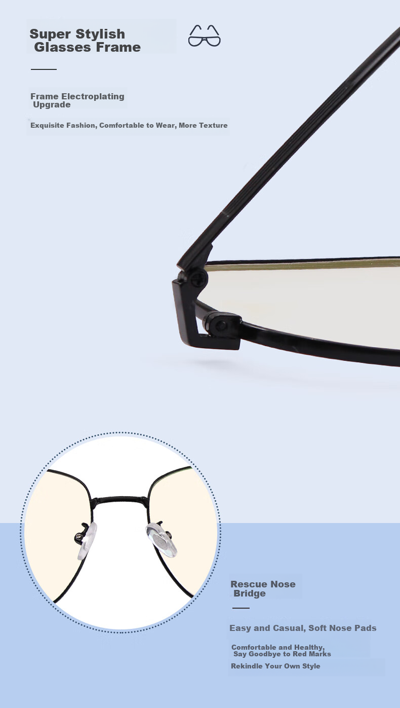 Quark Anti-Blue Light Glasses, UV Protection, Anti-Radiation, Anti-Glare, Non-Prescription Gaming Glasses for Men And Women T844C2 13